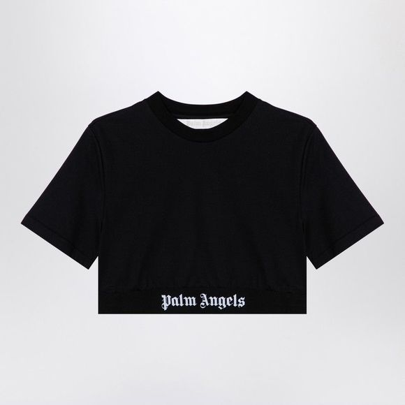 Palm Angels Sweaters - Palm Angels Black Cropped T-Shirt With Logo Women
